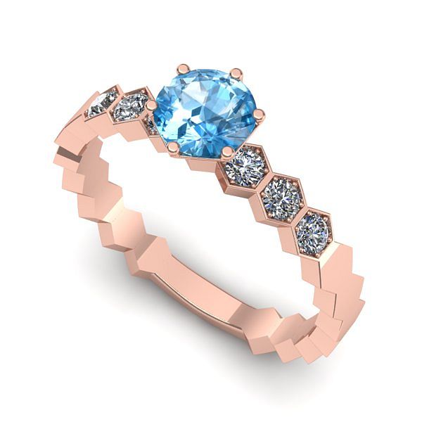Inel logodna din aur roz cu topaz blue