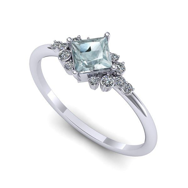 Inel din aur alb cu aquamarin