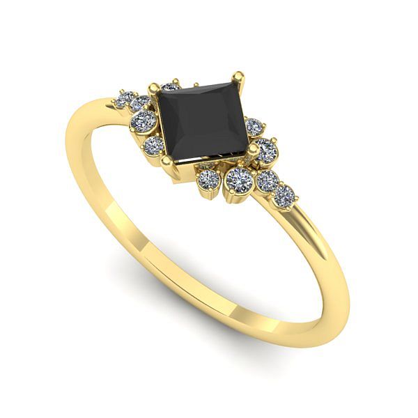 Inel logodna din aur galben cu diamant negru