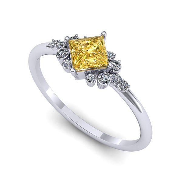 Inel logodna din aur alb cu safir galben