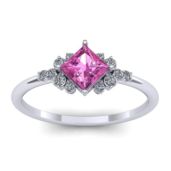 Inel cu safir roz patrat