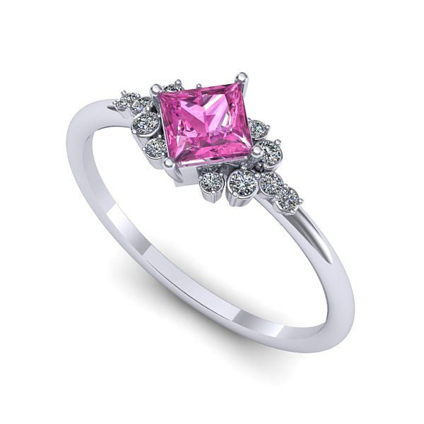 Inel din aur alb cu safir roz