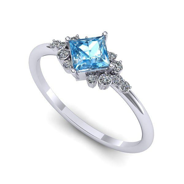 Inel de logodna din aur alb cu topaz blue