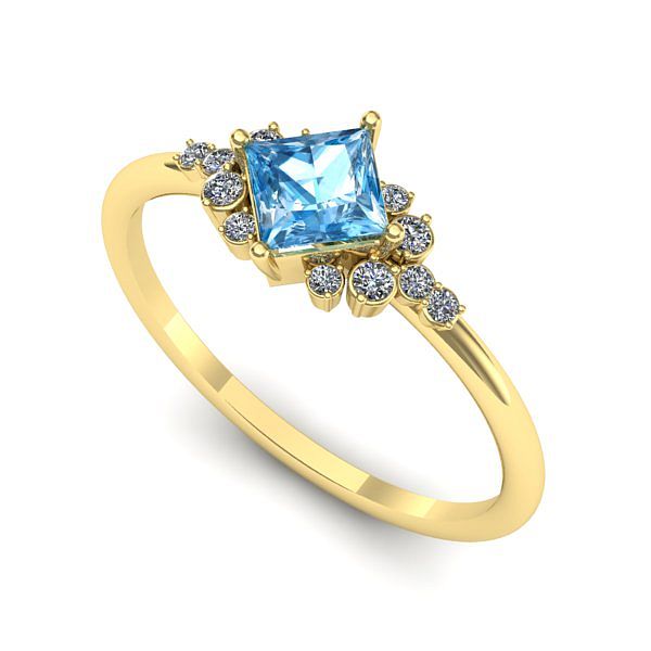 Inel logodna din aur galben cu topaz blue