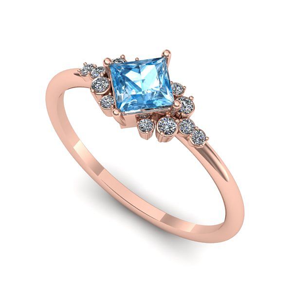 Inel logodna din aur roz cu topaz blue