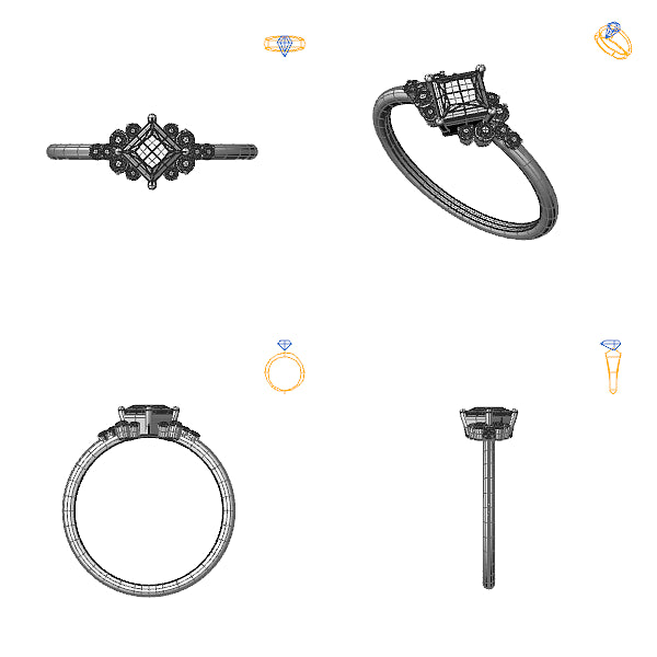 Inel sidestone cu diamant negru