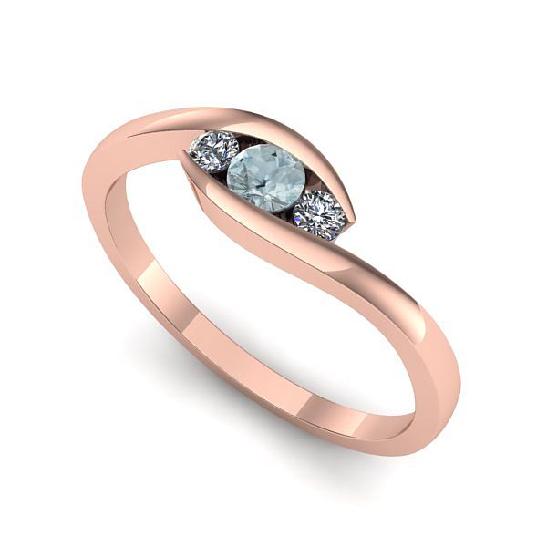 Inel logodna din aur roz cu aquamarin