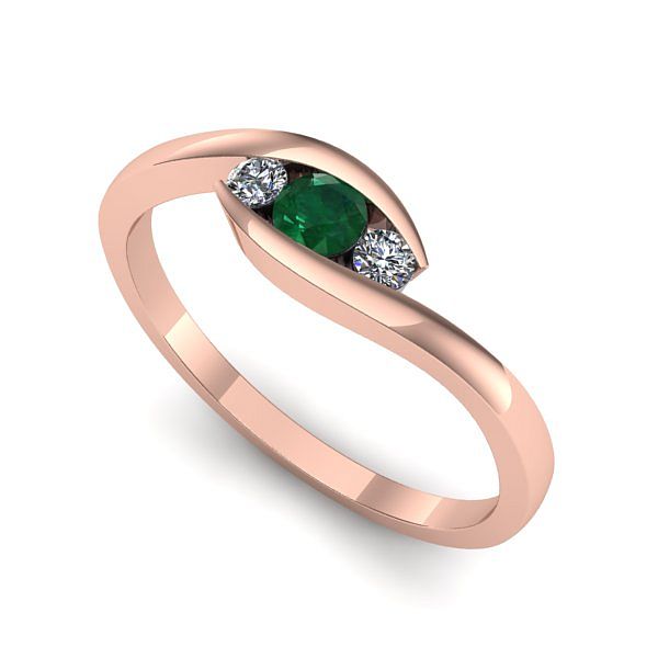 Inel logodna din aur roz cu smarald