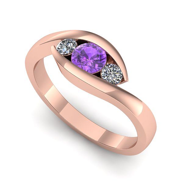 Inel logodna din aur roz cu ametist