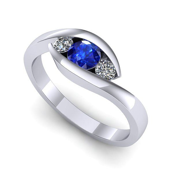 Inel de logodna din aur alb cu safir