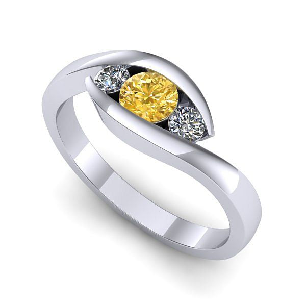 Inel logodna din aur alb cu safir galben