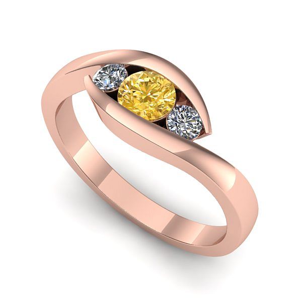 Inel de logodna din aur roz cu safir galben