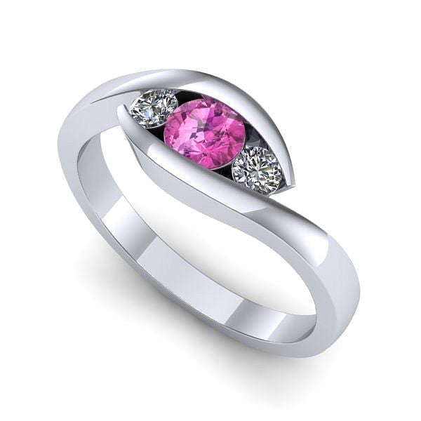 Inel de logodna din aur alb cu safir roz