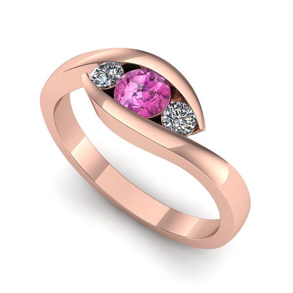 Inel de logodna din aur roz cu safir roz
