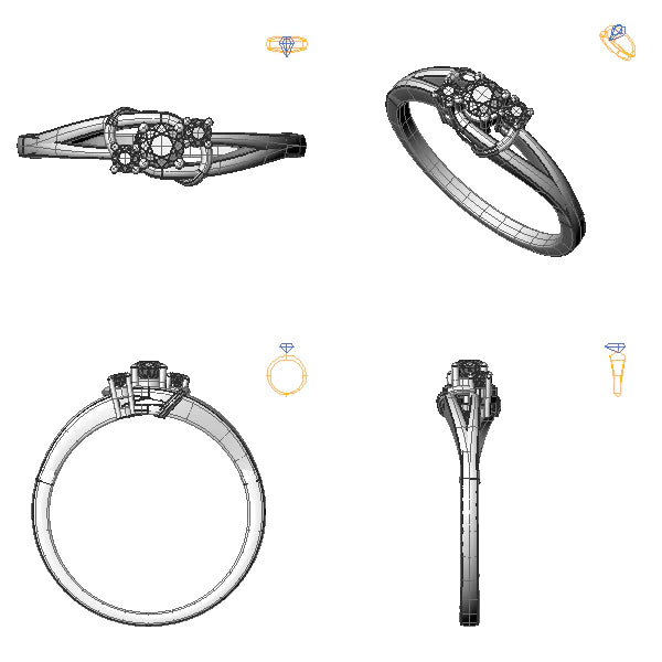 Inel de logodna 3stone cu diamant de laborator albastru