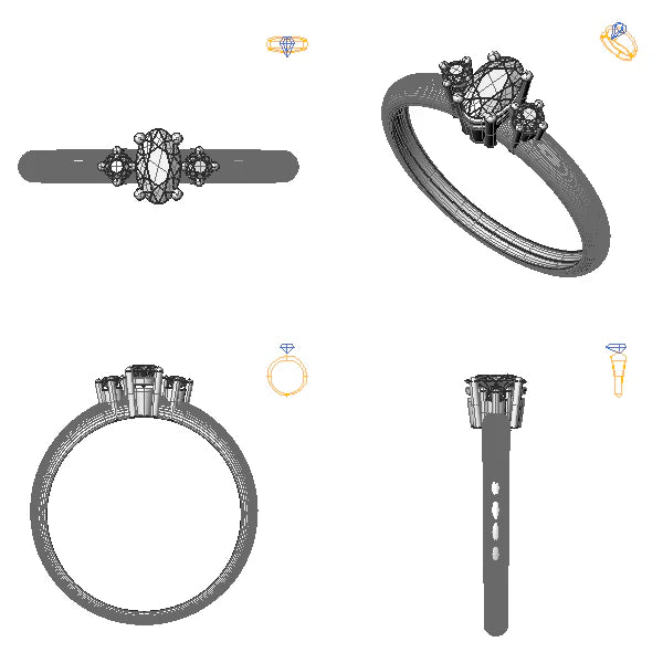 Inel logodna 3stone cu diamant de laborator roz