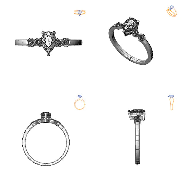 Inel logodna sidestone cu diamant de laborator albastru