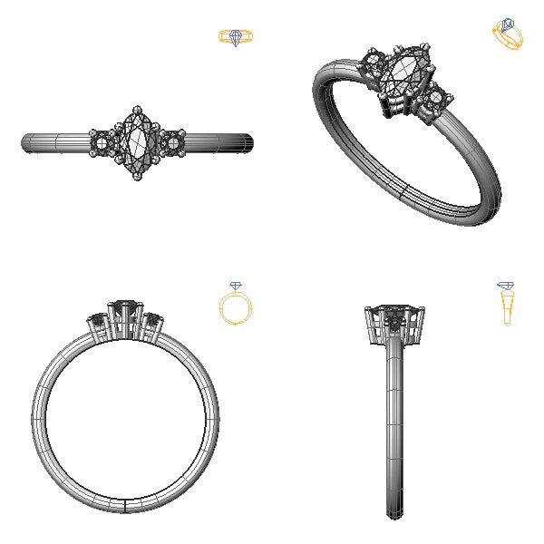 Inel logodna 3stone cu diamant de laborator albastru