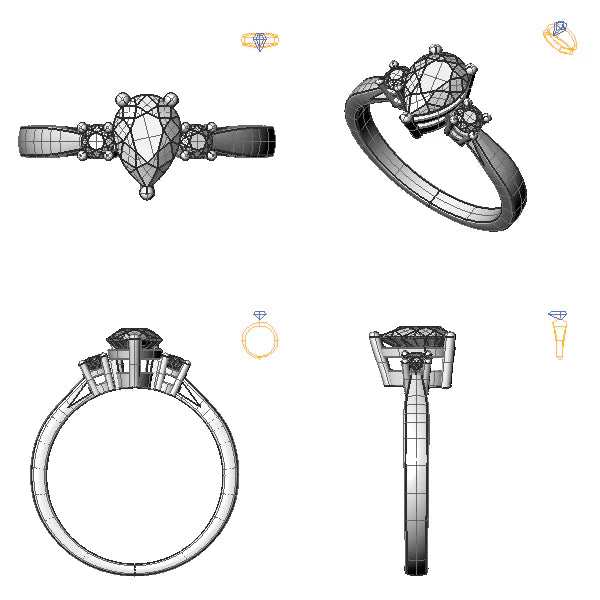 Inel logodna 3stone cu diamant de laborator roz