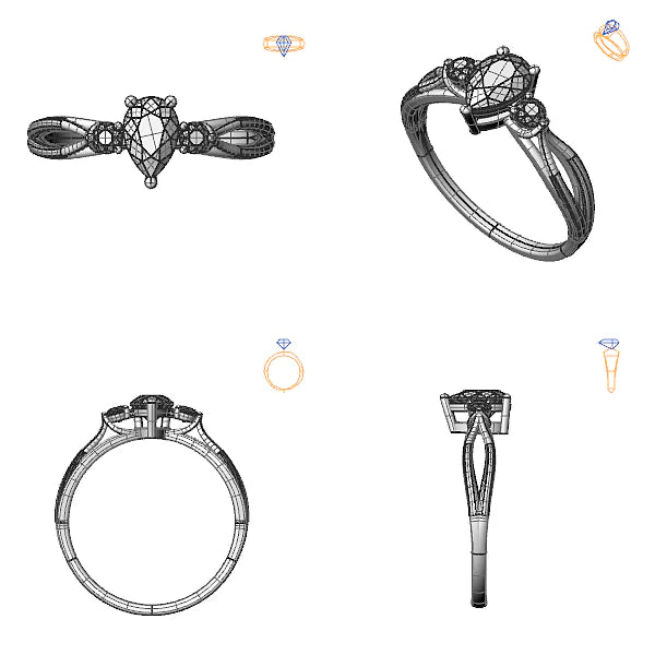 Inel logodna 3stone cu diamant de laborator albastru