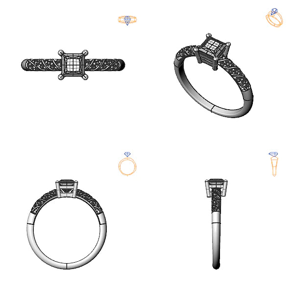 Inel sidestone cu diamant de laborator albastru