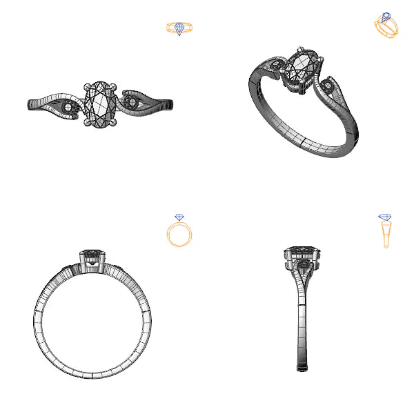 Inel de logodna 3stone cu diamant de laborator roz