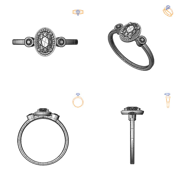 Inel logodna 3stone cu diamant de laborator albastru