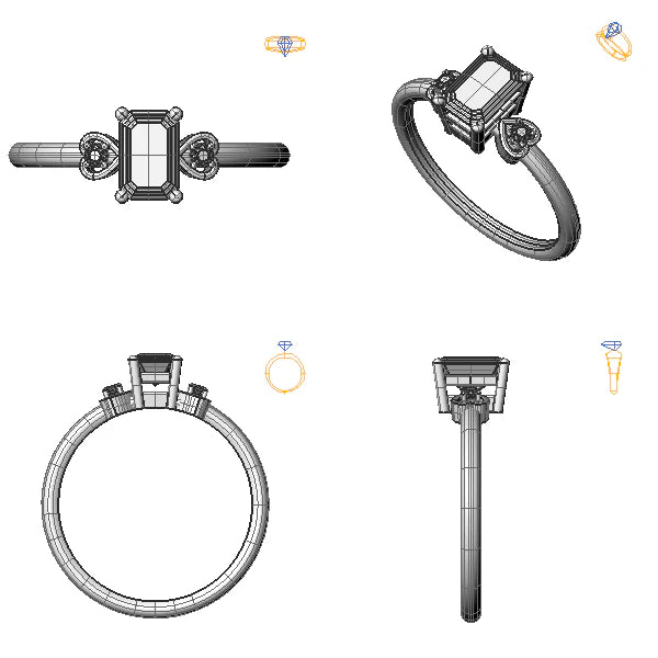 Inel de logodna 3stone cu diamant de laborator albastru