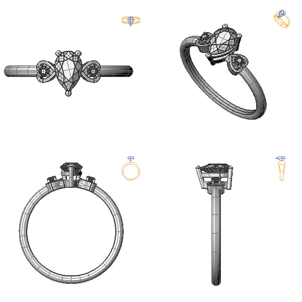 Inel de logodna 3stone cu diamant de laborator albastru