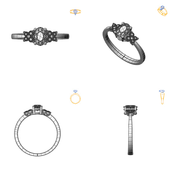 Inel logodna sidestone cu diamant de laborator albastru