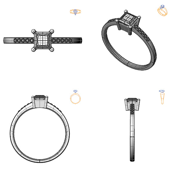 Inel de logodna sidestone cu diamant de laborator albastru