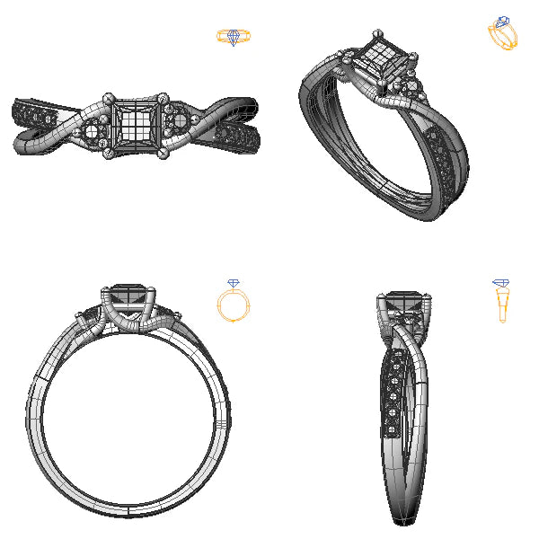 Inel de logodna sidestone cu diamant de laborator albastru