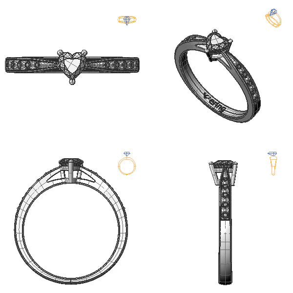 Inel sidestone cu diamant de laborator albastru