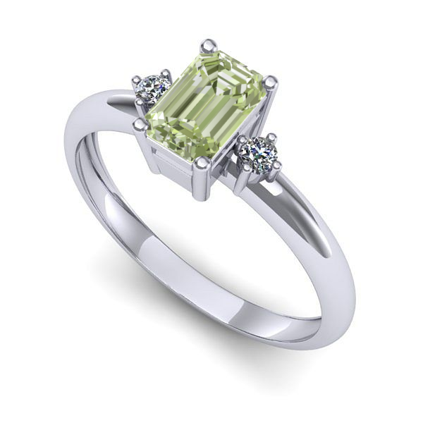 Inel de logodna din aur alb cu diamant de laborator verde