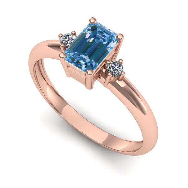 Inel logodna din aur roz cu diamant de laborator albastru