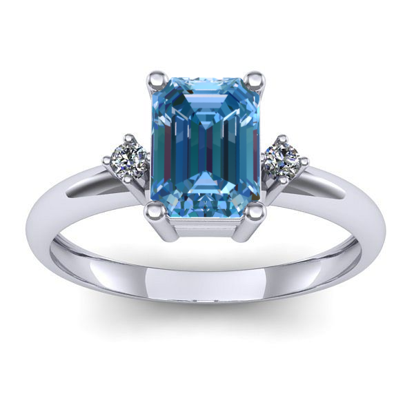 Inel cu diamant de laborator albastru dreptunghiular