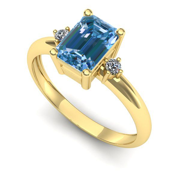 Inel logodna din aur galben cu diamant de laborator albastru