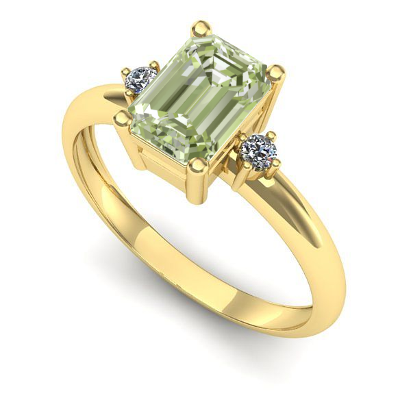 Inel logodna din aur galben cu diamant de laborator verde