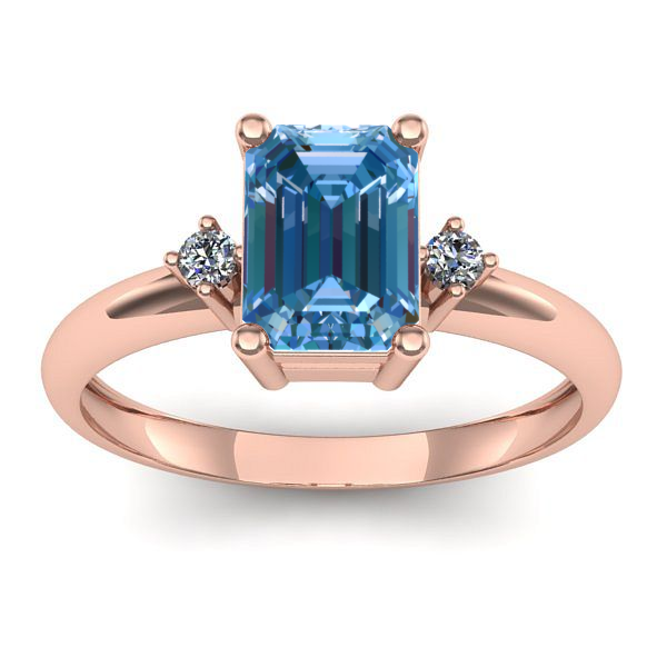 Inel de logodna cu diamant de laborator albastru dreptunghiular