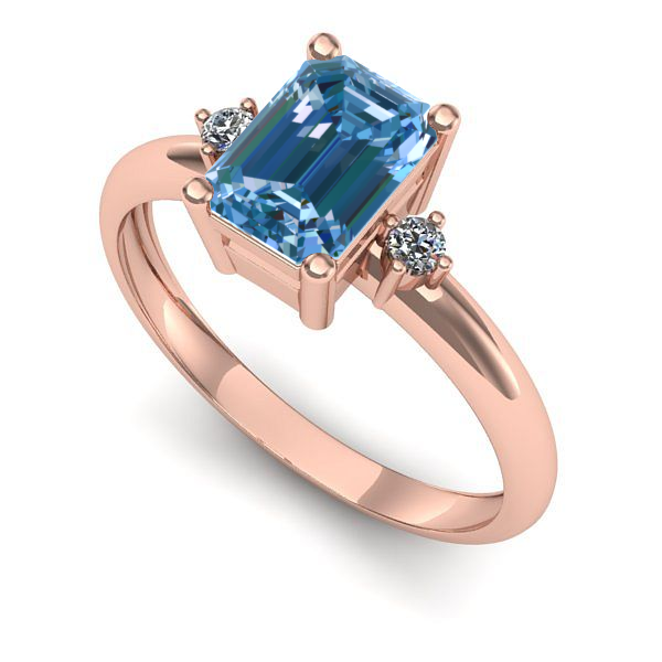 Inel logodna din aur roz cu diamant de laborator albastru