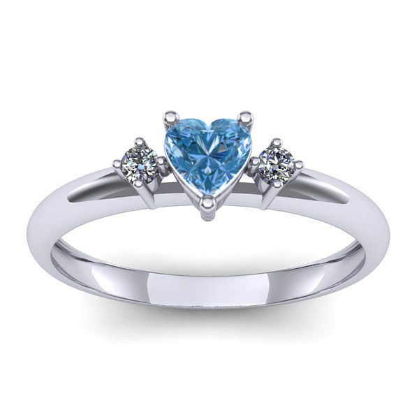 Inel logodna cu diamant de laborator albastru inima
