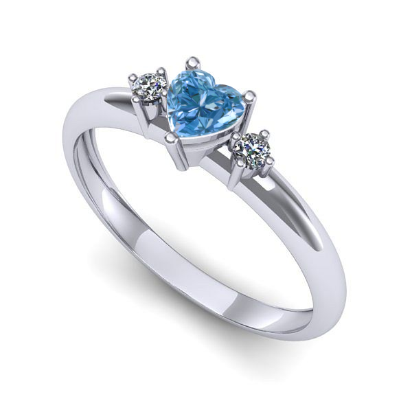 Inel din aur alb cu diamant de laborator albastru