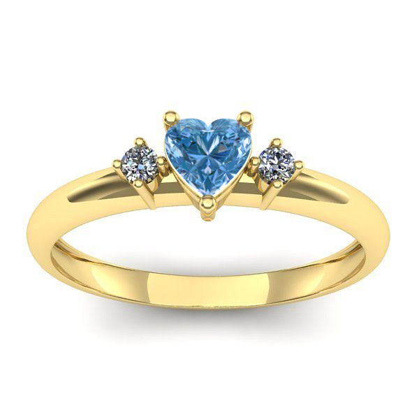Inel logodna cu diamant de laborator albastru inima