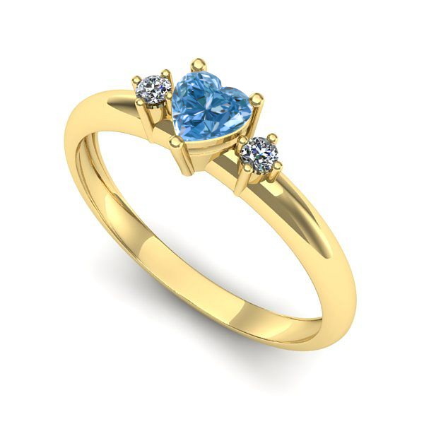 Inel din aur galben cu diamant de laborator albastru