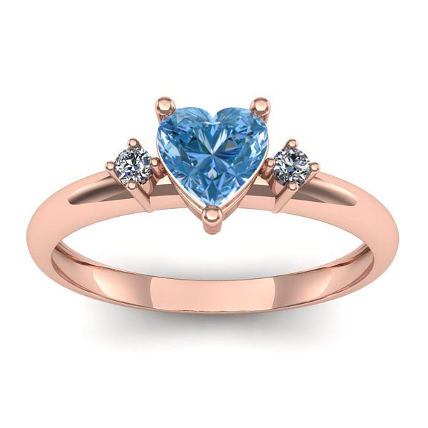 Inel logodna cu diamant de laborator albastru inima