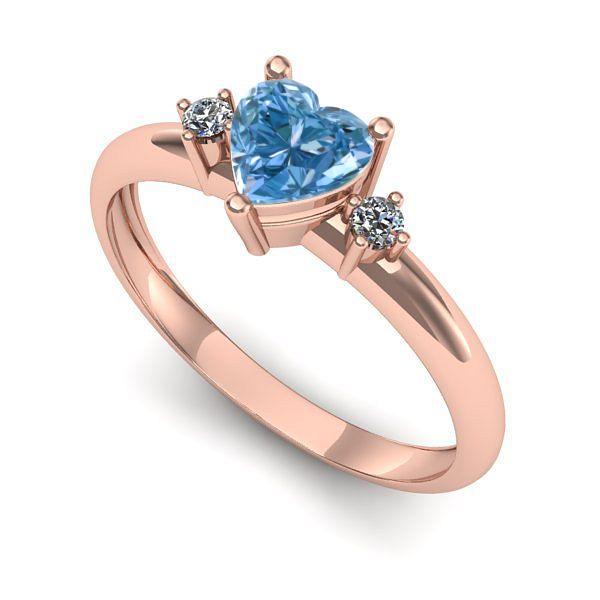 Inel de logodna din aur roz cu diamant de laborator albastru