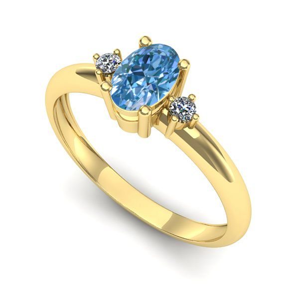 Inel de logodna din aur galben cu diamant de laborator albastru