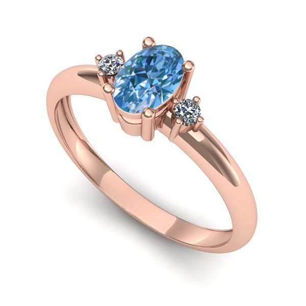Inel din aur roz cu diamant de laborator albastru