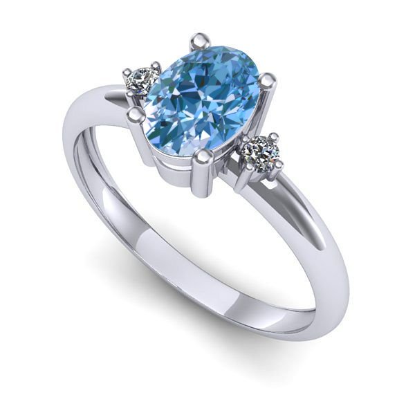 Inel din aur alb cu diamant de laborator albastru