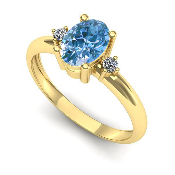 Inel de logodna din aur galben cu diamant de laborator albastru